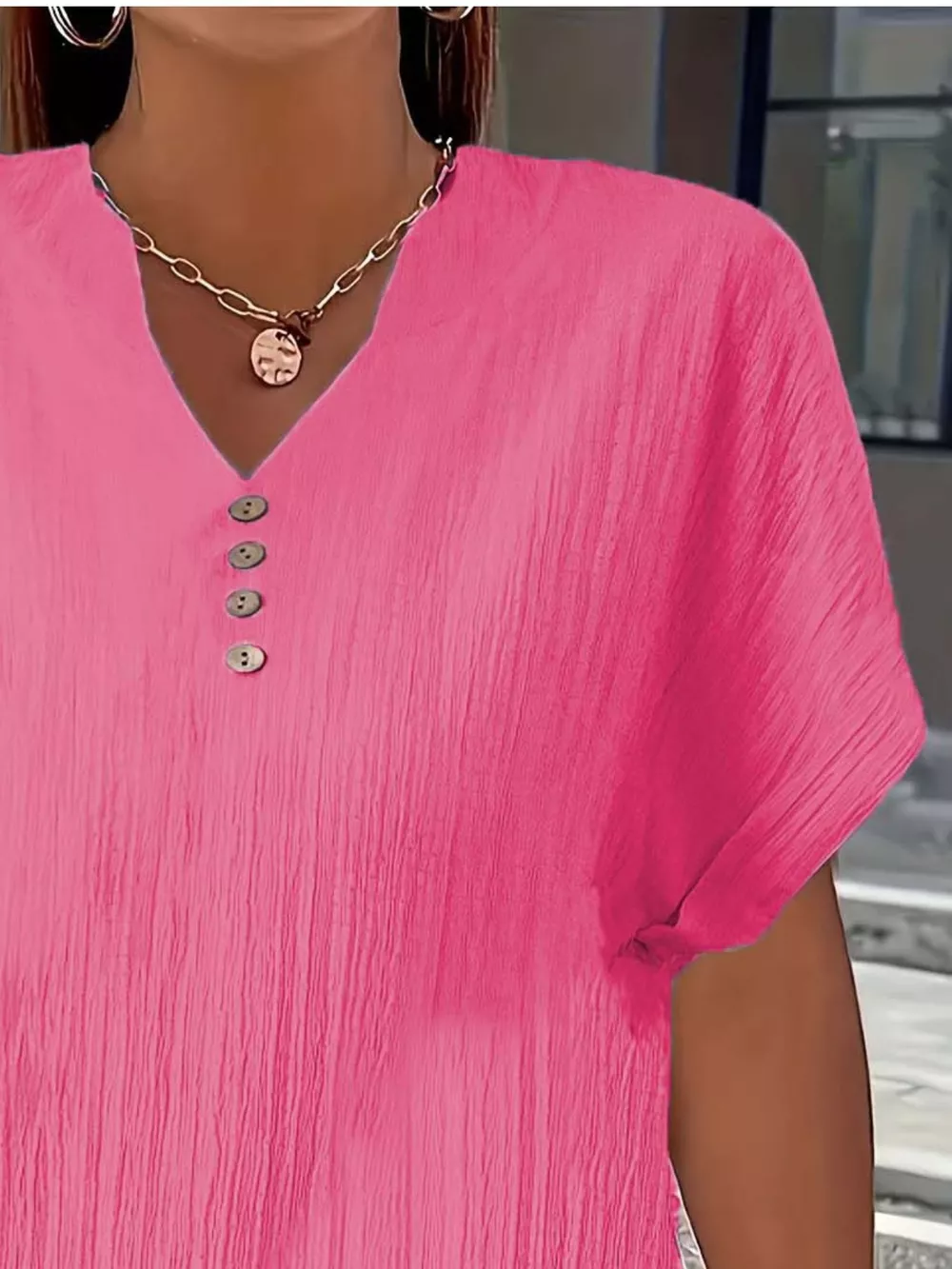 Plus Size Notched Short Sleeve Textured Top, image 9