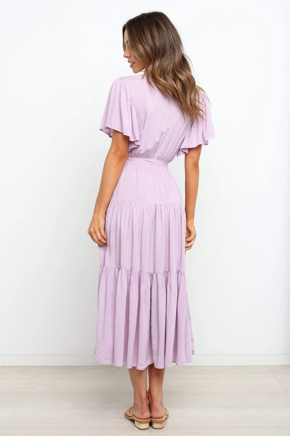 Tied Back Tiered Short Sleeve Midi Dress, image 2