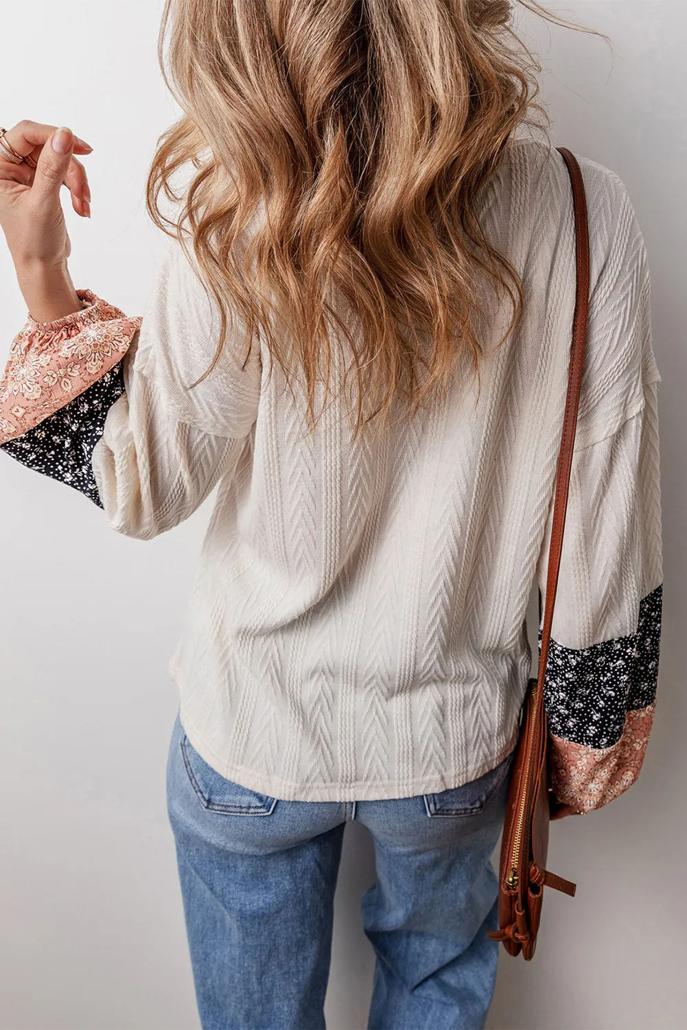 Color Block Tie Neck Long Sleeve Top, image 2