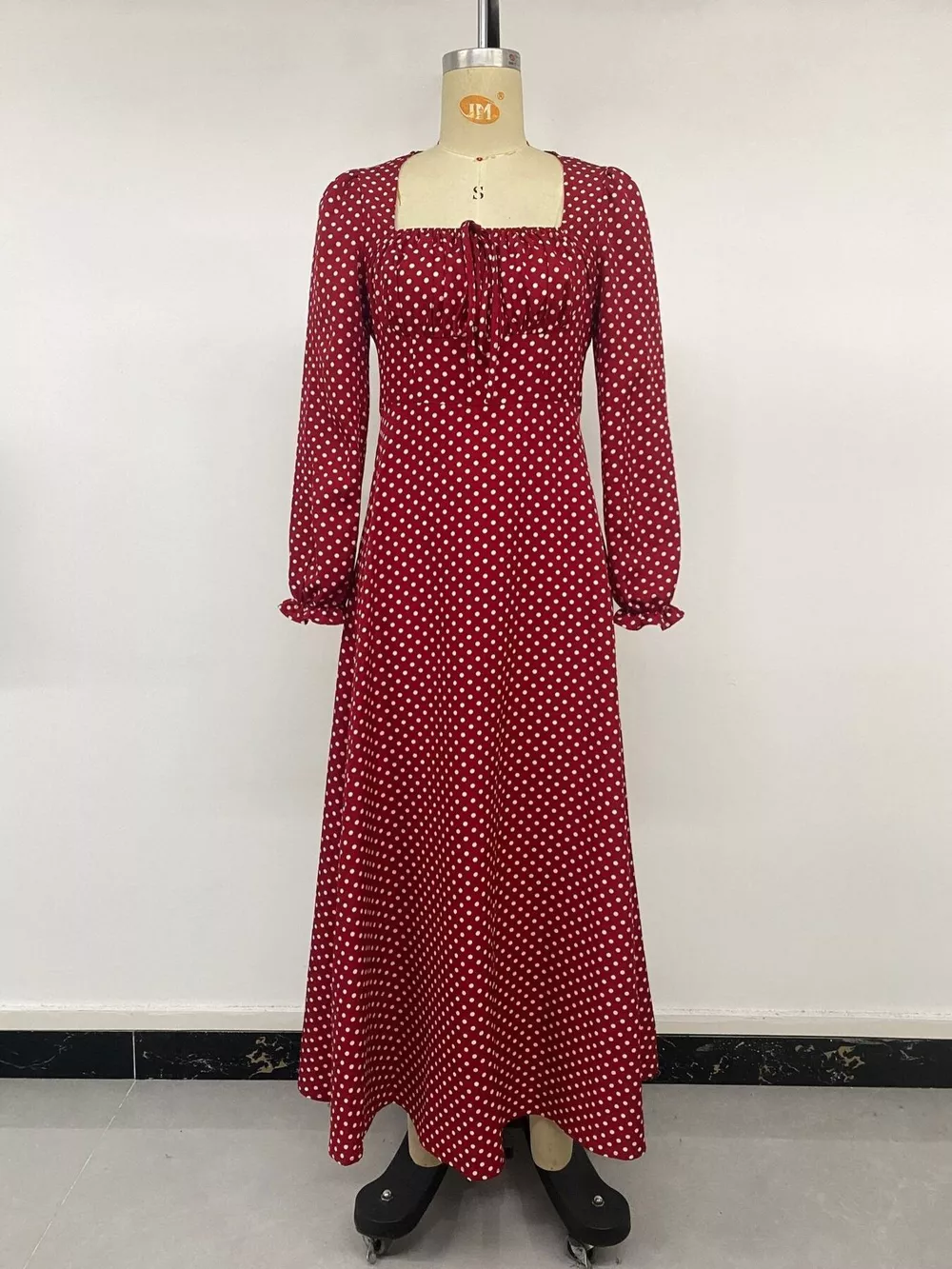 Square Neck Polka Dot Long Sleeve Maxi Dress, image 12