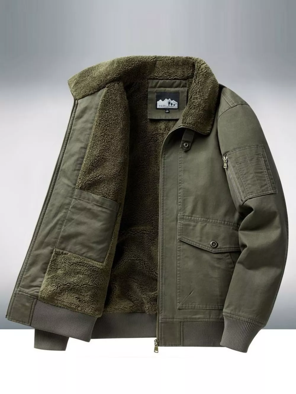 Men's Plus Size Warm Sherpa Lined Zip Up Jacket, image 5