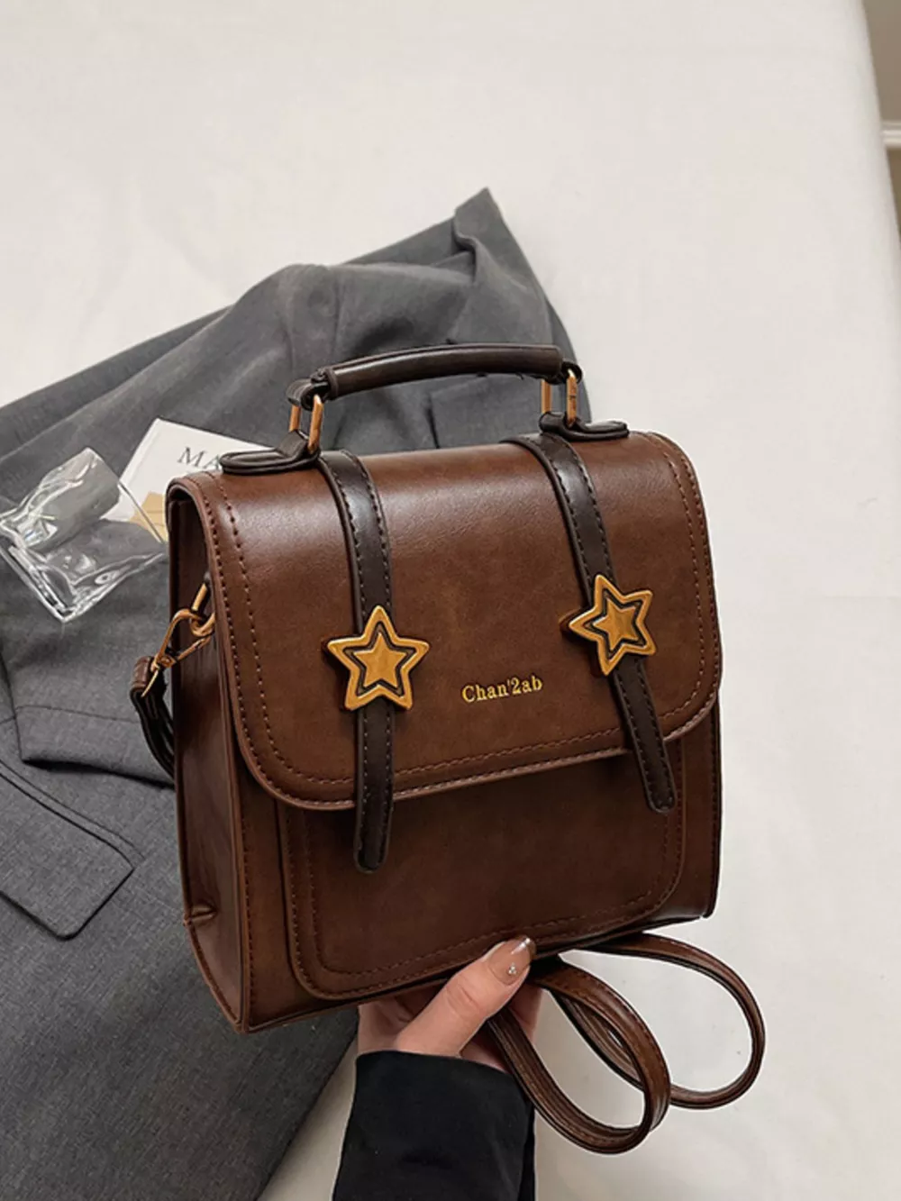 Star-Embellished Convertible Backpack Bag
