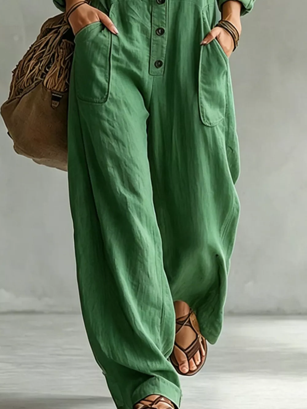 Full Size Long Sleeve Button Front Jumpsuit Plus Size, image 4