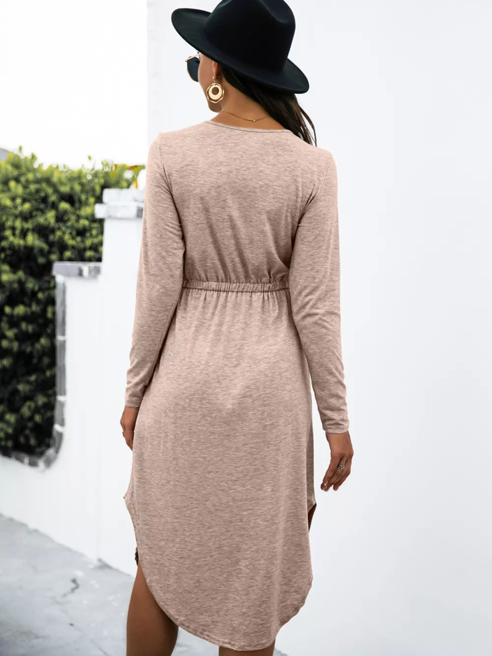 Drawstring Waist Long Sleeve Casual Dress, image 2