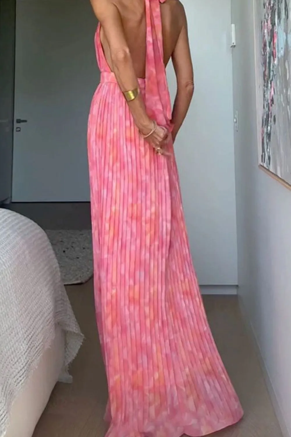 Halter Neck Pleated Maxi Dress, image 2