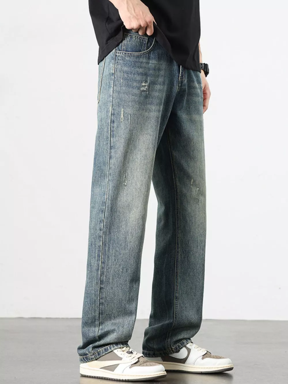 Men's Washed Wide Leg Jeans, image 5