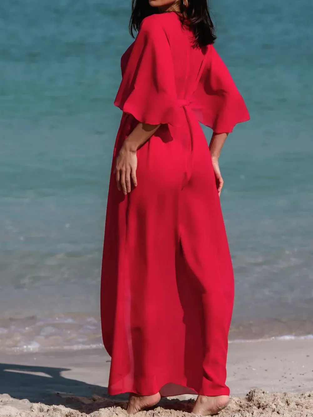 Solid Color Flutter Sleeve Cover-Up, image 2