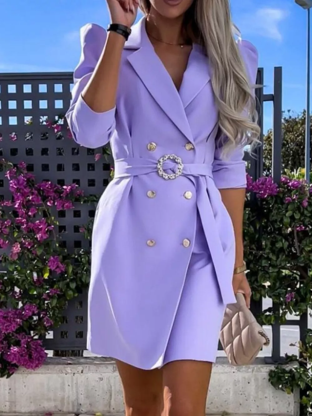 3/4 Sleeve Belted Blazer Dress, image 2