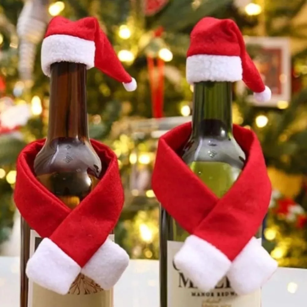 2 Piece Christmas Wine Bottle Santa Hat & Scarf Decorative Covers, image 6