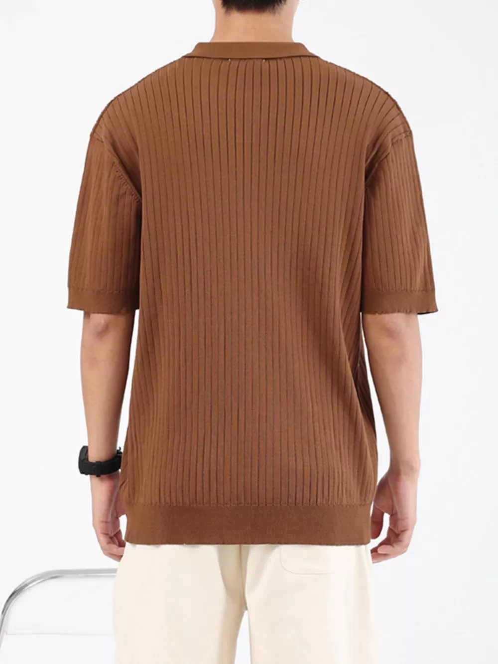 Men's Plus Size Ribbed Knit Short Sleeve Polo, image 6