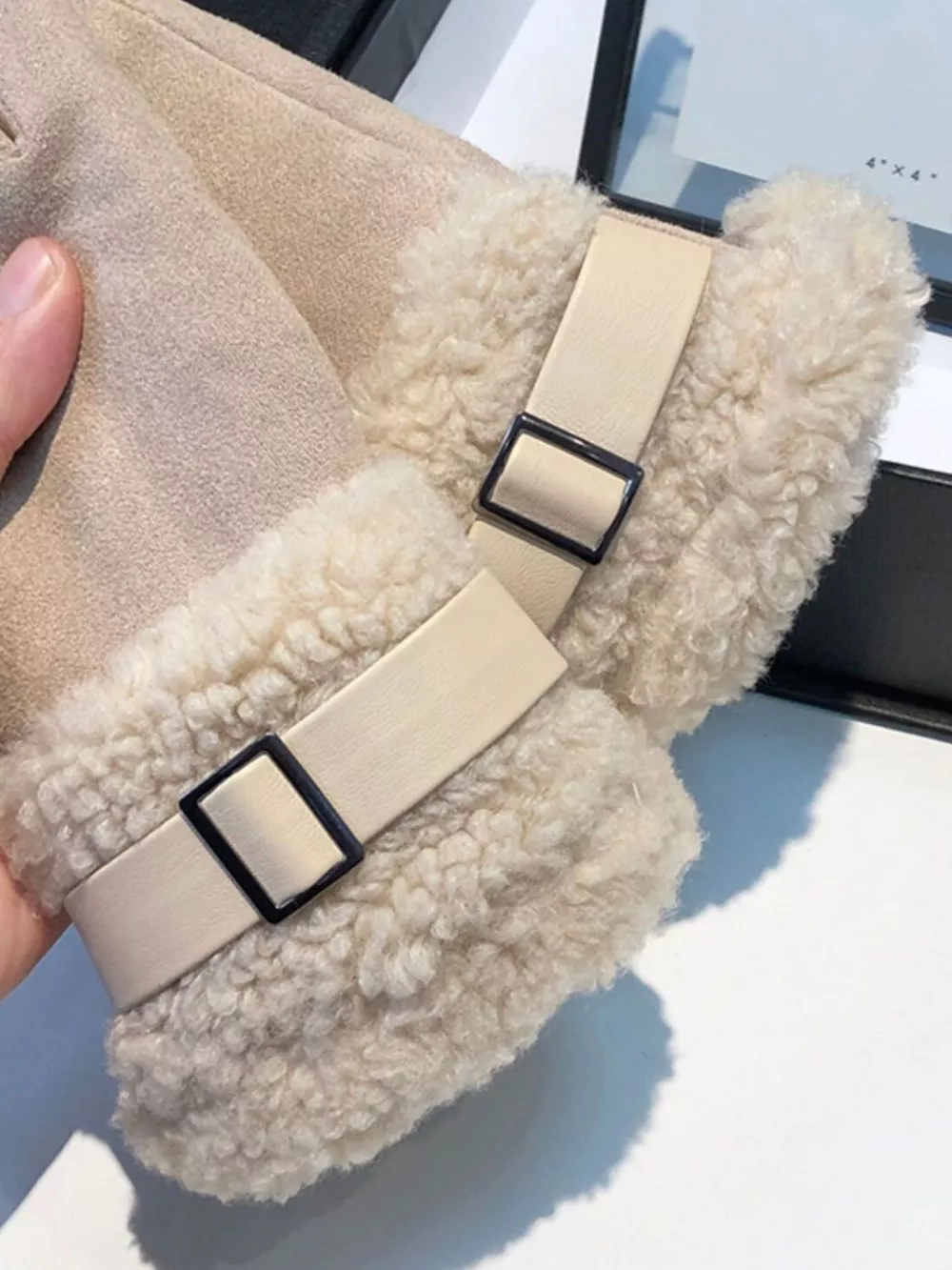 Suede Gloves with Fur Cuff, image 3