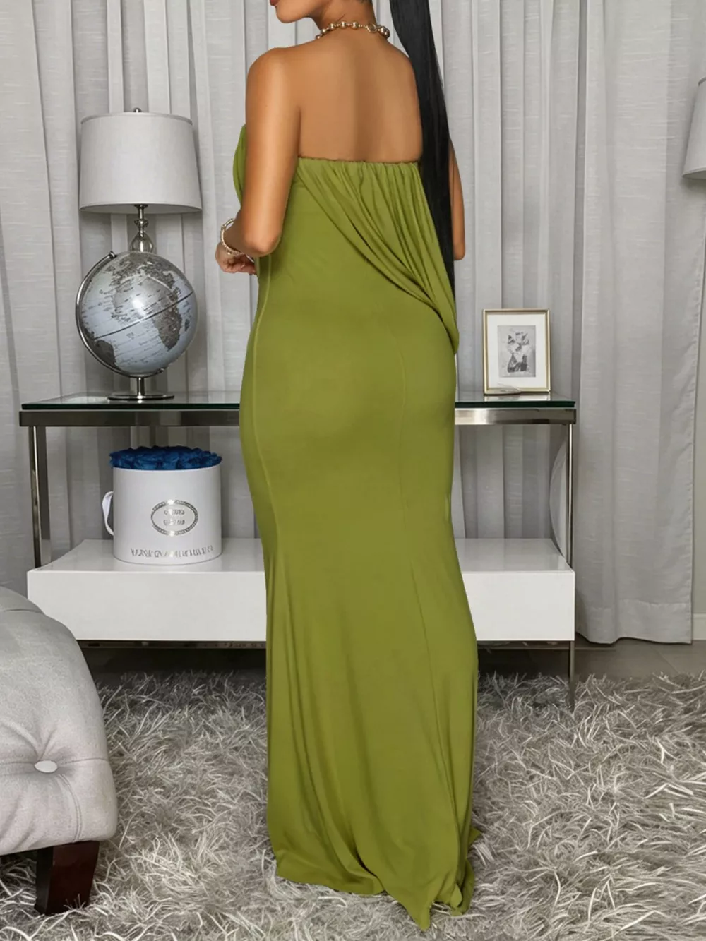 Strapless Draped Maxi Dress, image 7