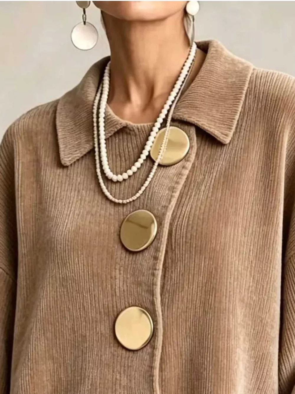 Full Size Ribbed Knit Gold Buttons Cardigan Plus Size, image 20