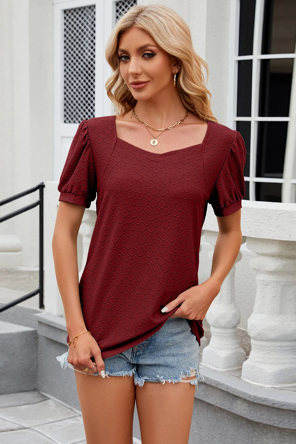 Eyelet Short Sleeve T-Shirt, image 29