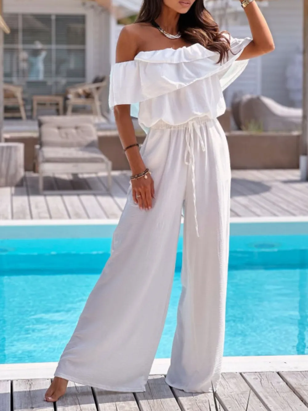 Off-Shoulder Ruffled Wide Leg Jumpsuit, image 3
