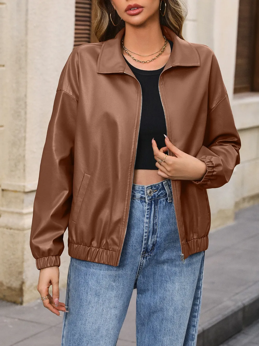 Zip Up Dropped Shoulder Jacket, image 2