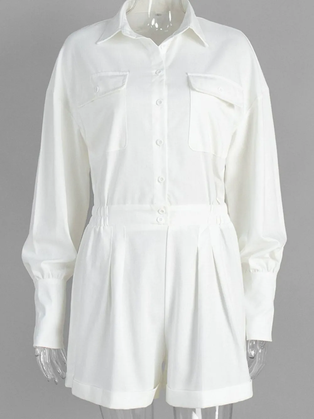 Casual Button Front Long Sleeve Romper, image 5