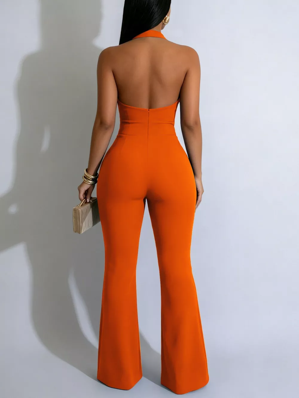 Halter Neck Cut-Out Flare Jumpsuit with Button Detail, image 5