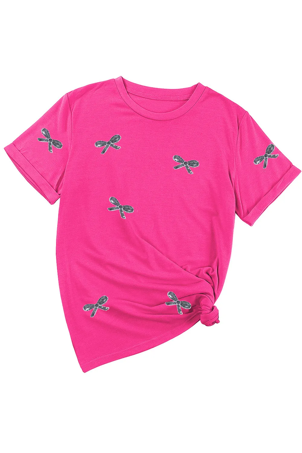 Sequin Bow Round Neck Short Sleeve T-Shirt, image 2