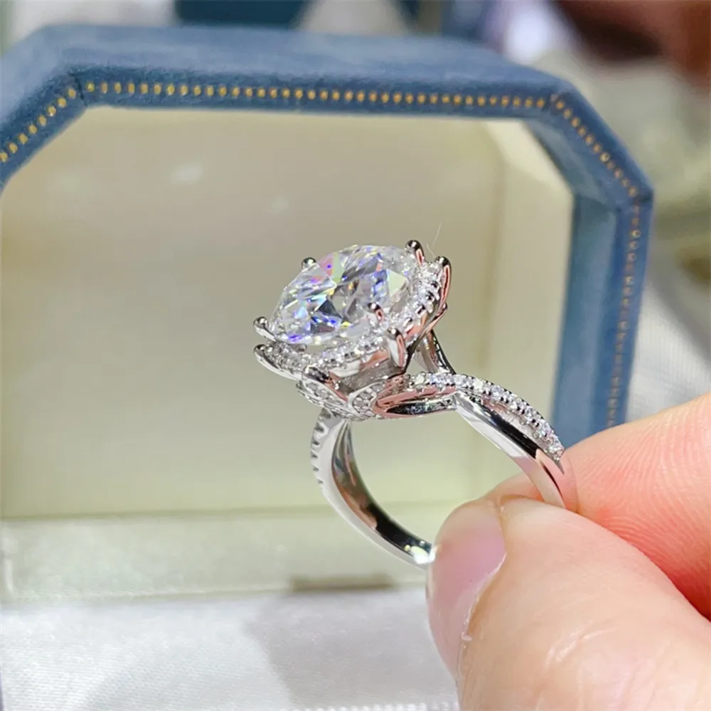 5 Carat Round Cut Moissanite Engagement Ring, image 2
