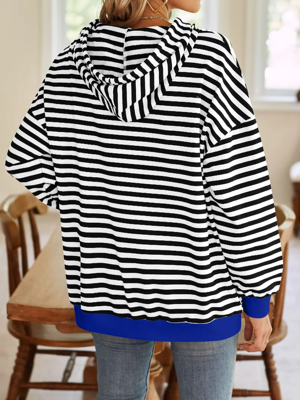 Drawstring Striped Long Sleeve Hoodie, image 15