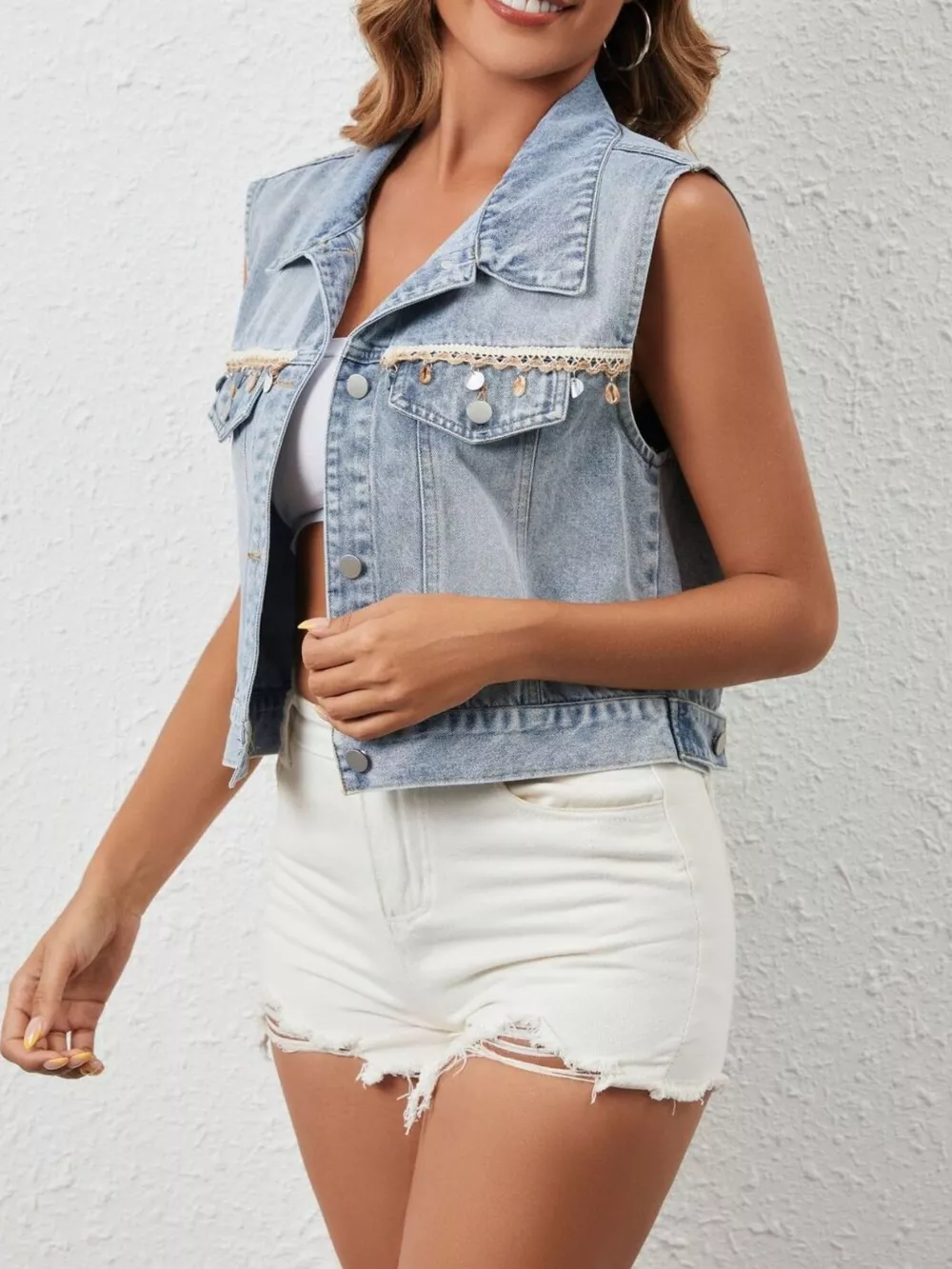 Button Up Denim Vest, image 6