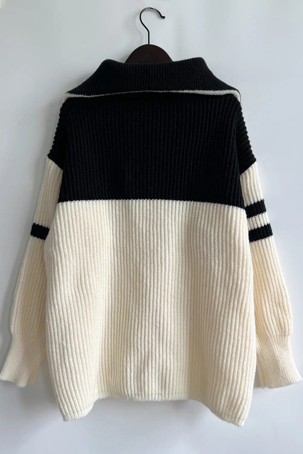 Quarter Zip Striped Dropped Shoulder Sweater, image 12
