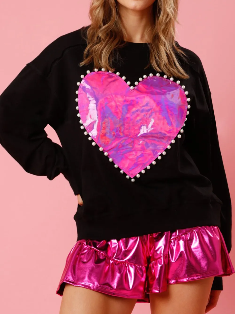 Pearl Trim Round Neck Sweatshirt, image 4
