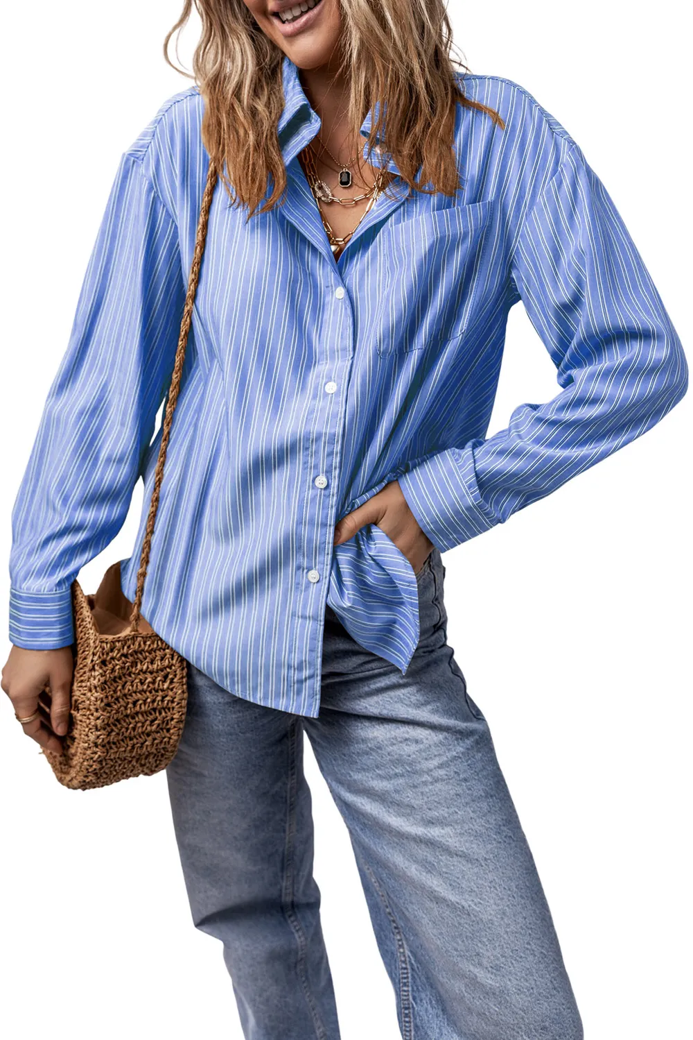 Striped Button Up Long Sleeve Shirt, image 3