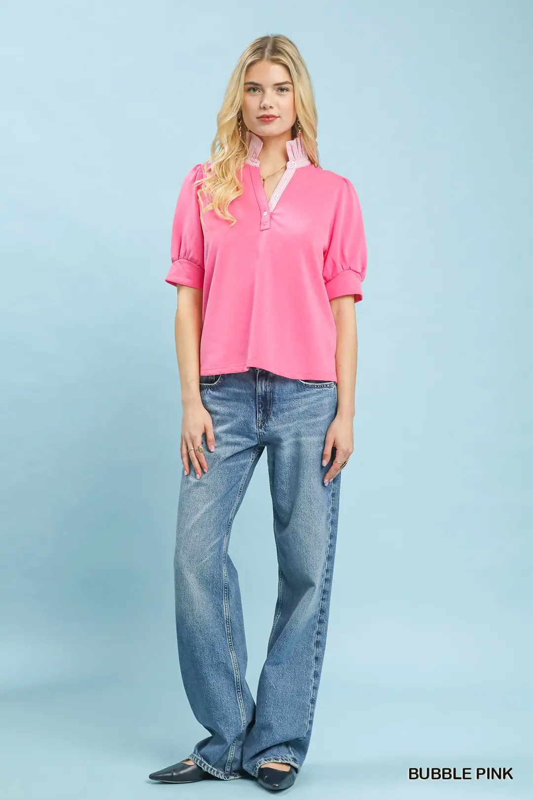 Striped Collar Popover Top, image 3