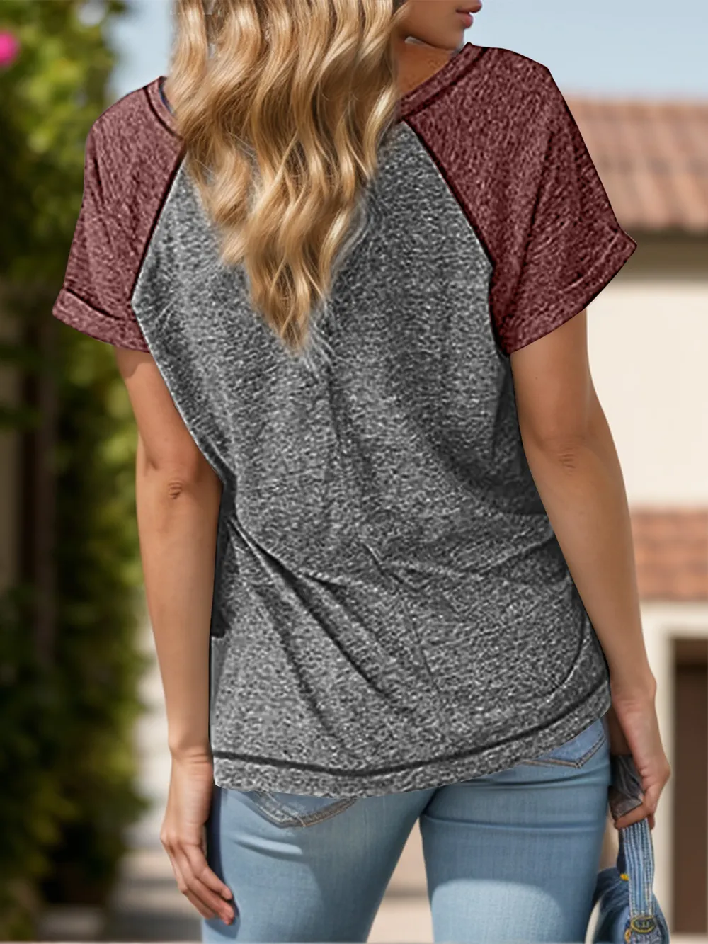 Contrast Notched Short Sleeve T-Shirt, image 17