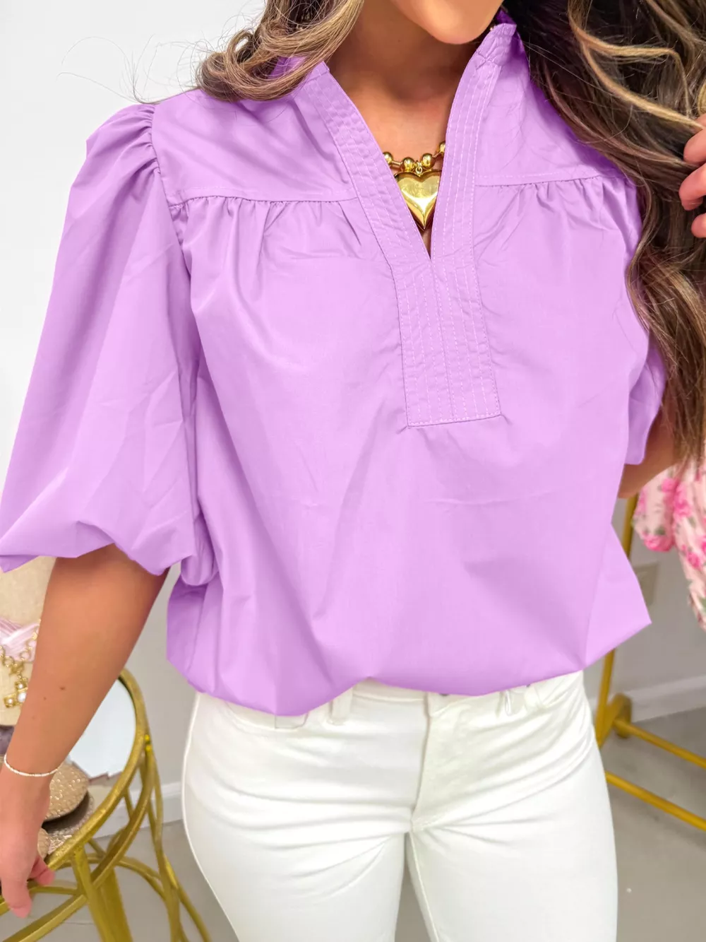 Notched Puff Sleeve Blouse, image 3