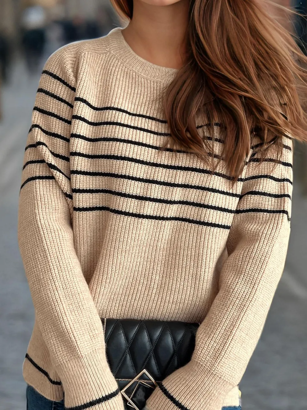 Striped Round Neck Long Sleeve Sweater, image 6