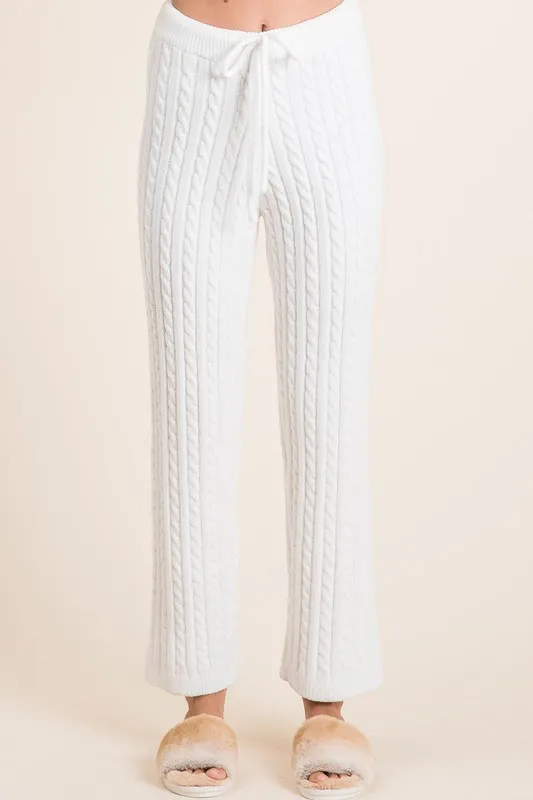 Cable-Knit High Waist Sweater Pants