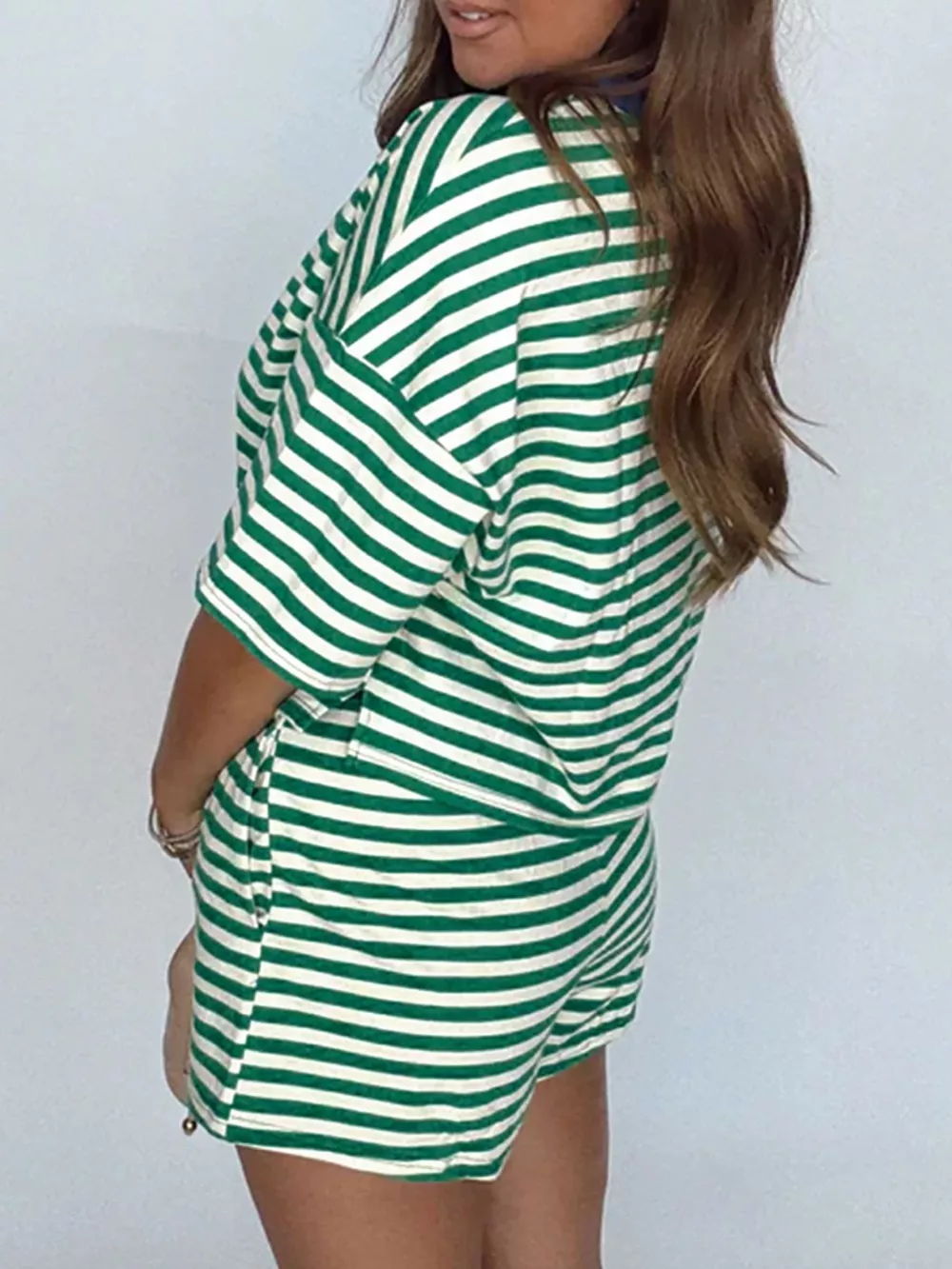 Stripe Boxy Tee and Drawstring Elastic Waist Shorts Set, image 4