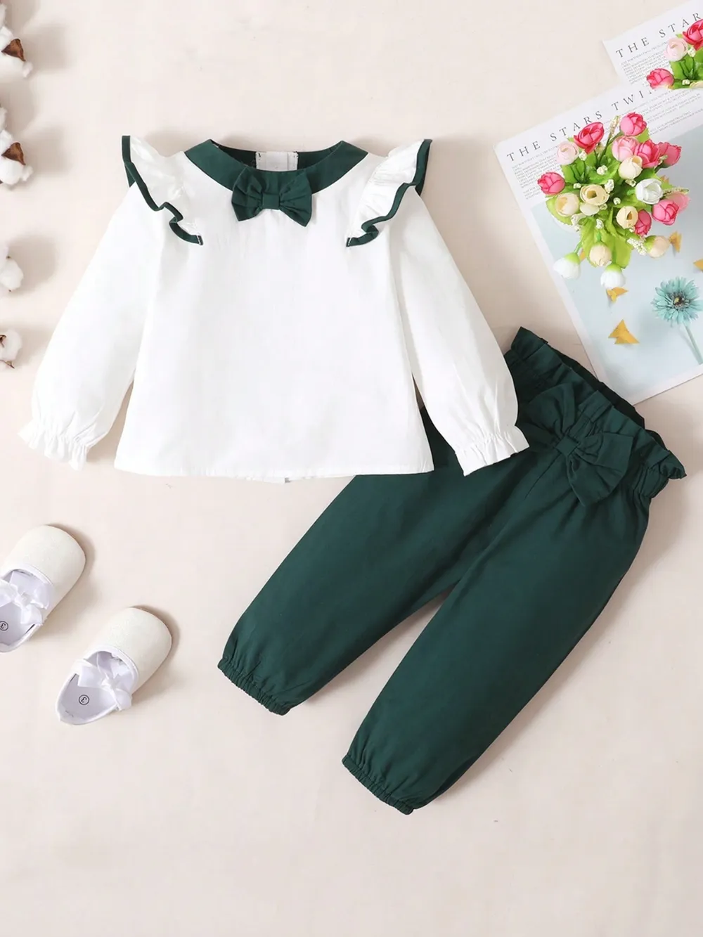 Children's Contrast Ruffled Top and Pants Set, image 2
