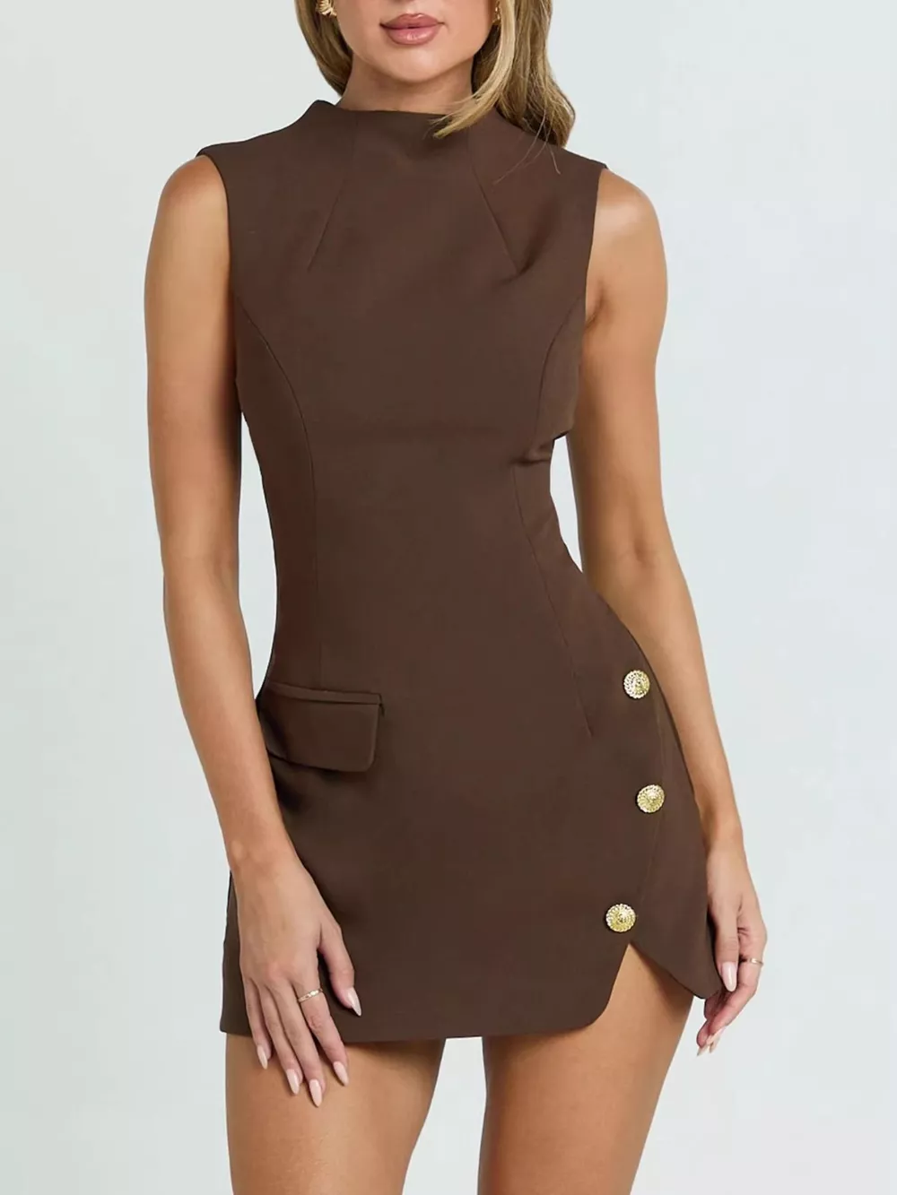 Mock Neck Sleeveless Mini Dress, image 2