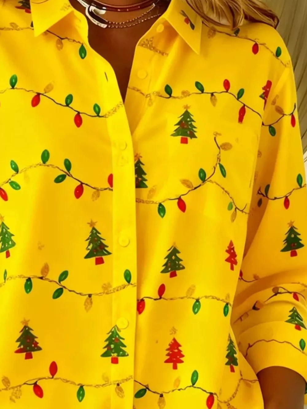 Full Size Christmas Tree Print Long Sleeve Button-Down Shirt Plus Size, image 4