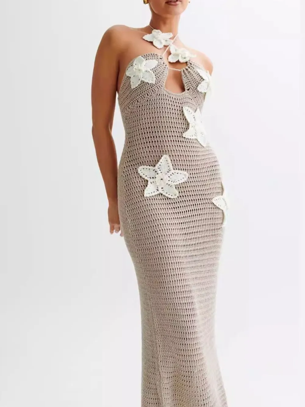 Crochet Floral Halter Knit Cover Up Dress, image 8