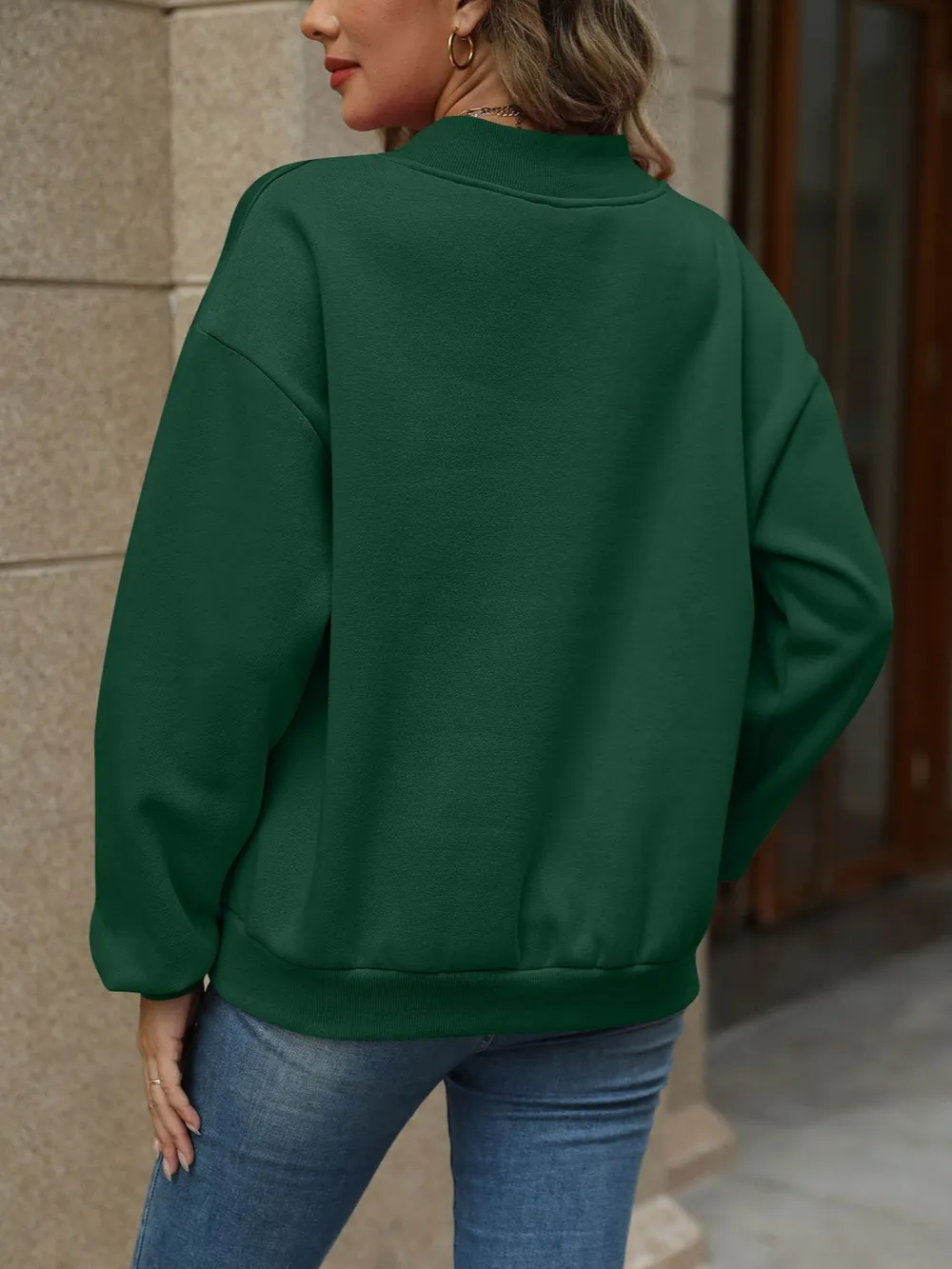 V-Neck Long Sleeve Dropped Shoulder Sweatshirt, image 35