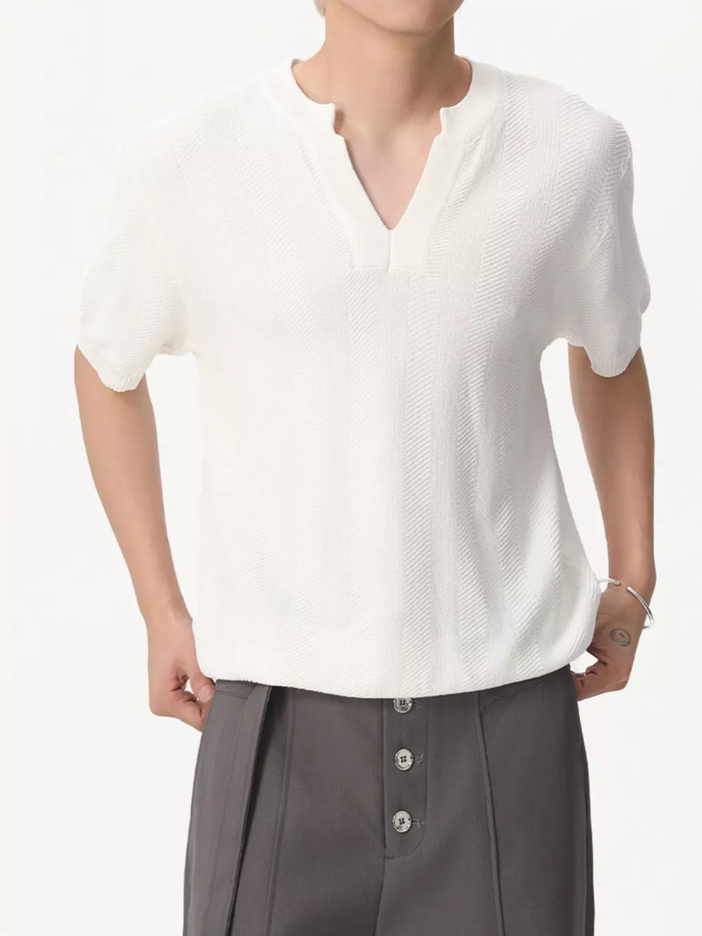 Men's Notched Short Sleeve Knit Top, image 11