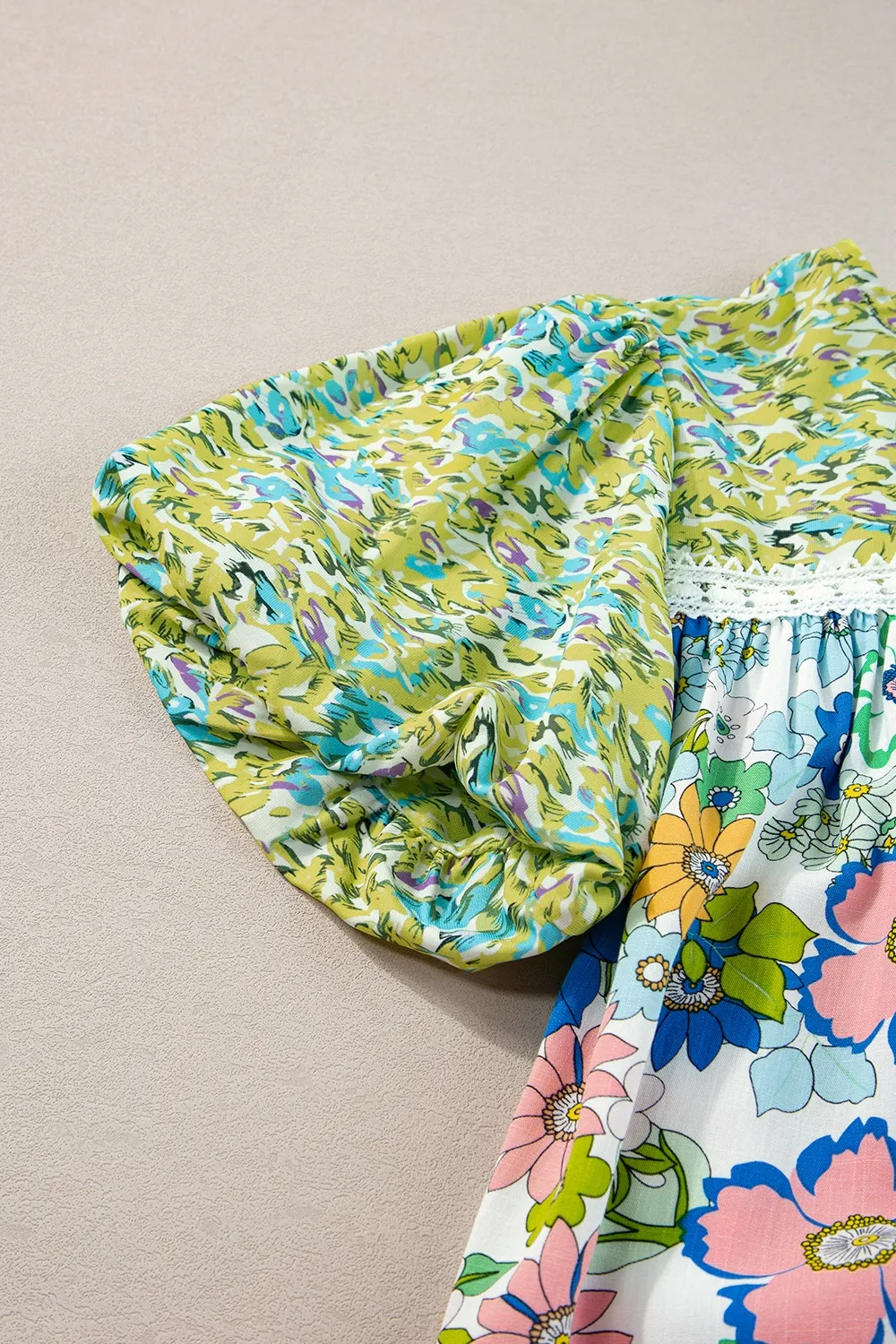 Printed Round Neck Puff Sleeve Blouse, image 4