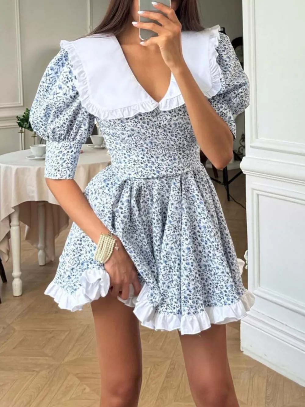 Floral Print Puff Sleeve Mini Dress, image 6