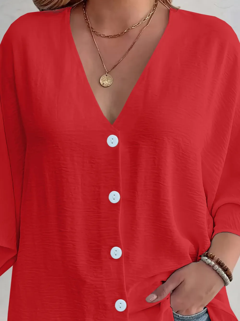 Full Size V-Neck Button Down Shirt Plus Size, image 4