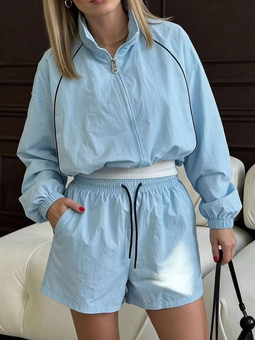 Zip-Up Jacket and Shorts Two-Piece Set