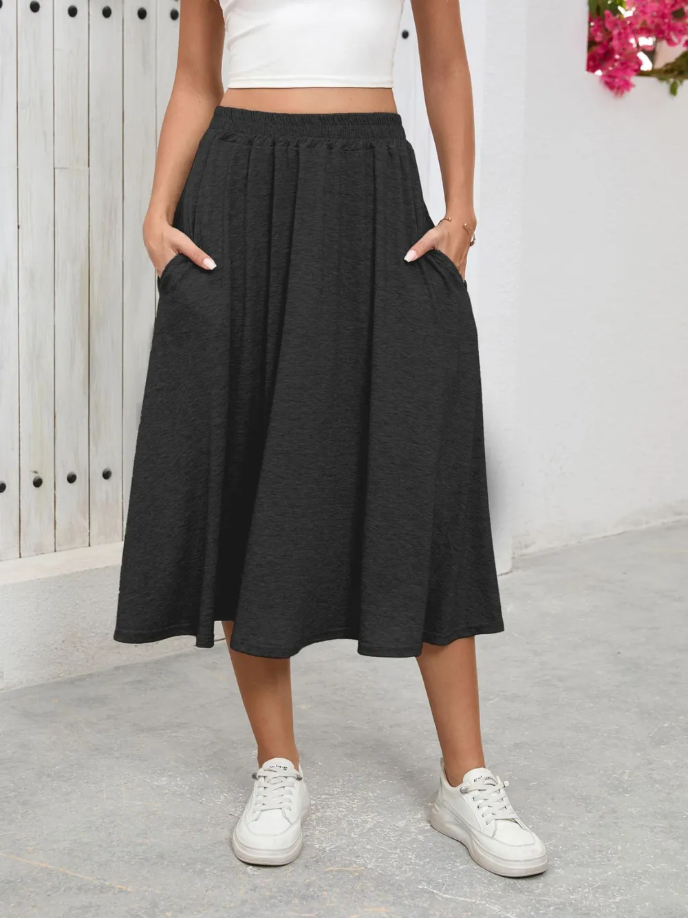 Elastic Waist Skirt With Pockets, image 4