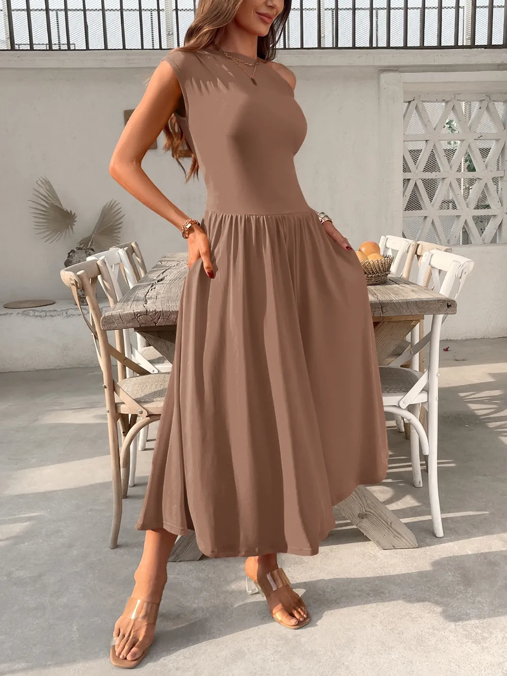 Single Shoulder Midi Dress with Pockets, image 3