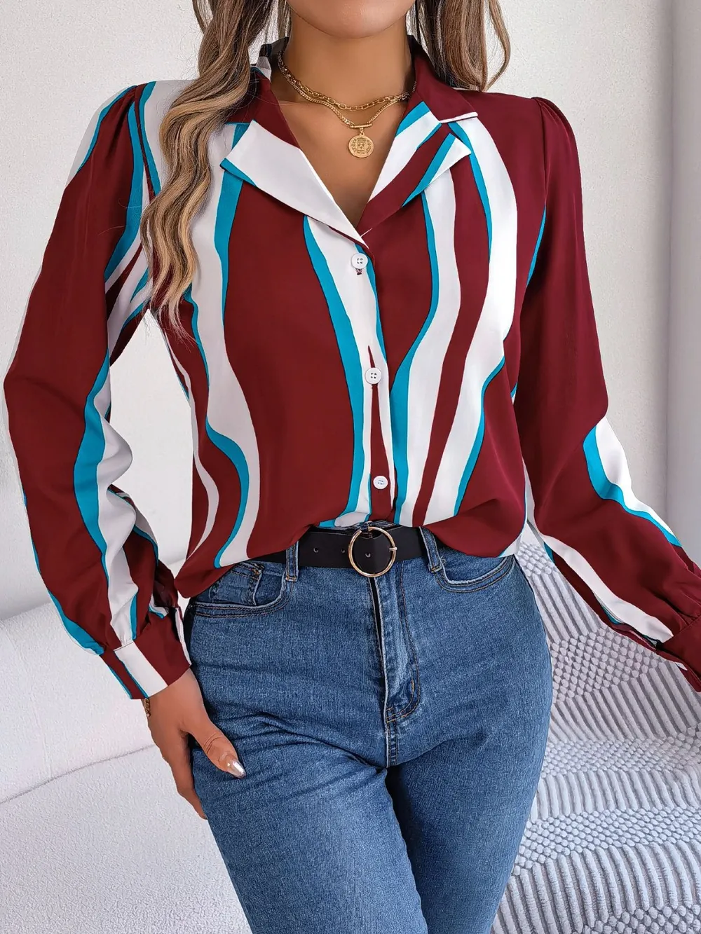 Printed Button Up Long Sleeve Shirt, image 7
