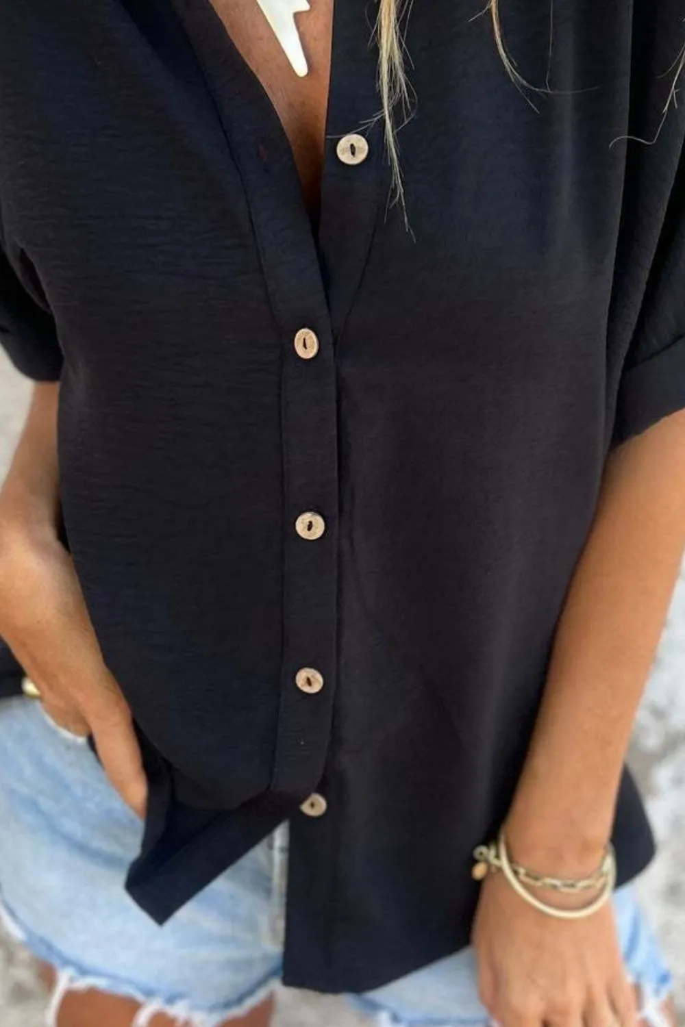 Full Size Casual Button Down Short Sleeve Loose Shirt Plus Size, image 2