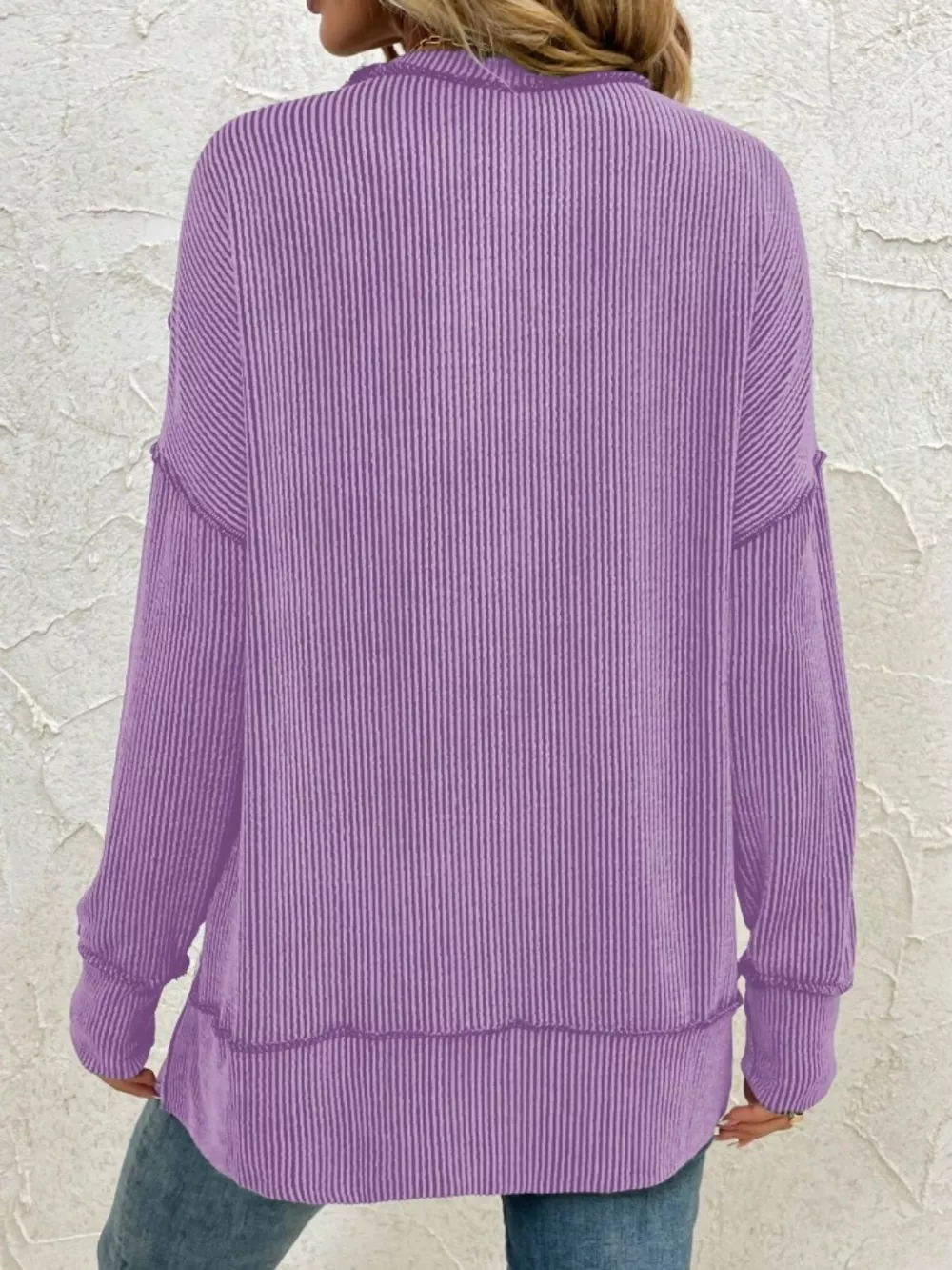 Side Slit Round Neck Sweatshirt, image 3